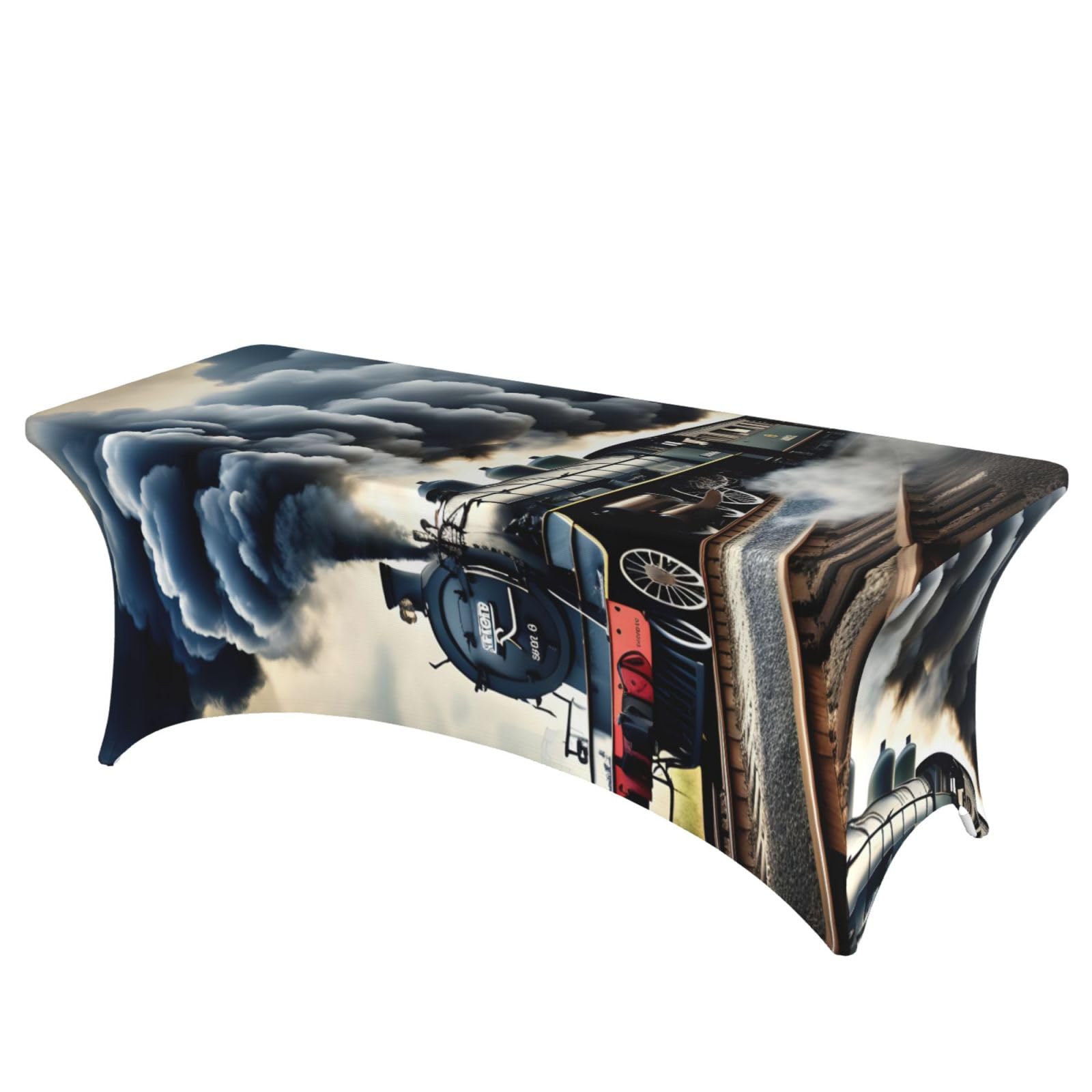 NImongt Steam Train Clouds Print Elastic Rectangular Tablecloth Holidays Family Banquet Wedding Party Table Cover