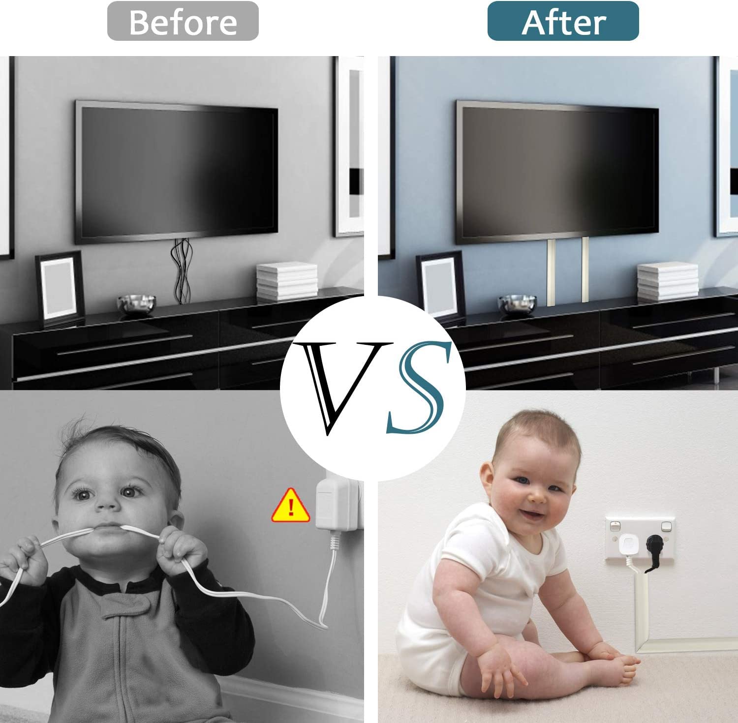 Kit de alcantarilla para Ocultar Cables, 172.7 cm para TV en Pared, Canal de Cubierta de Cable pintable, escondedor de Cables para TV montada en la Pared en la Oficina en casa, 4 x 17 Pulgadas de