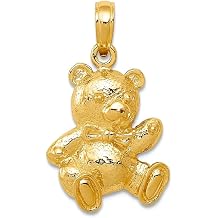 JewelryWeb 14k Yellow Gold Solid Satin Teddy Bear Pendant Necklace 23x13mm Pendant for Women