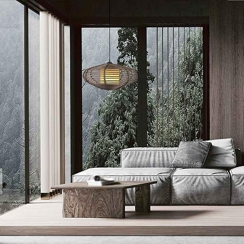 Miniatura 2 de Lámpara colgante de mimbre de ratán bohemio, lámpara de techo tejida a mano, estilo retro de granja, para sala de estar, comedor, mesa, sala de té,