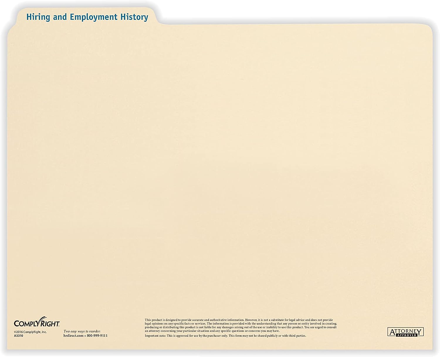 ComplyRight Hiring/Employment Folder | 11.75” x 9.5” | HR and Employee Management | 25-Pack