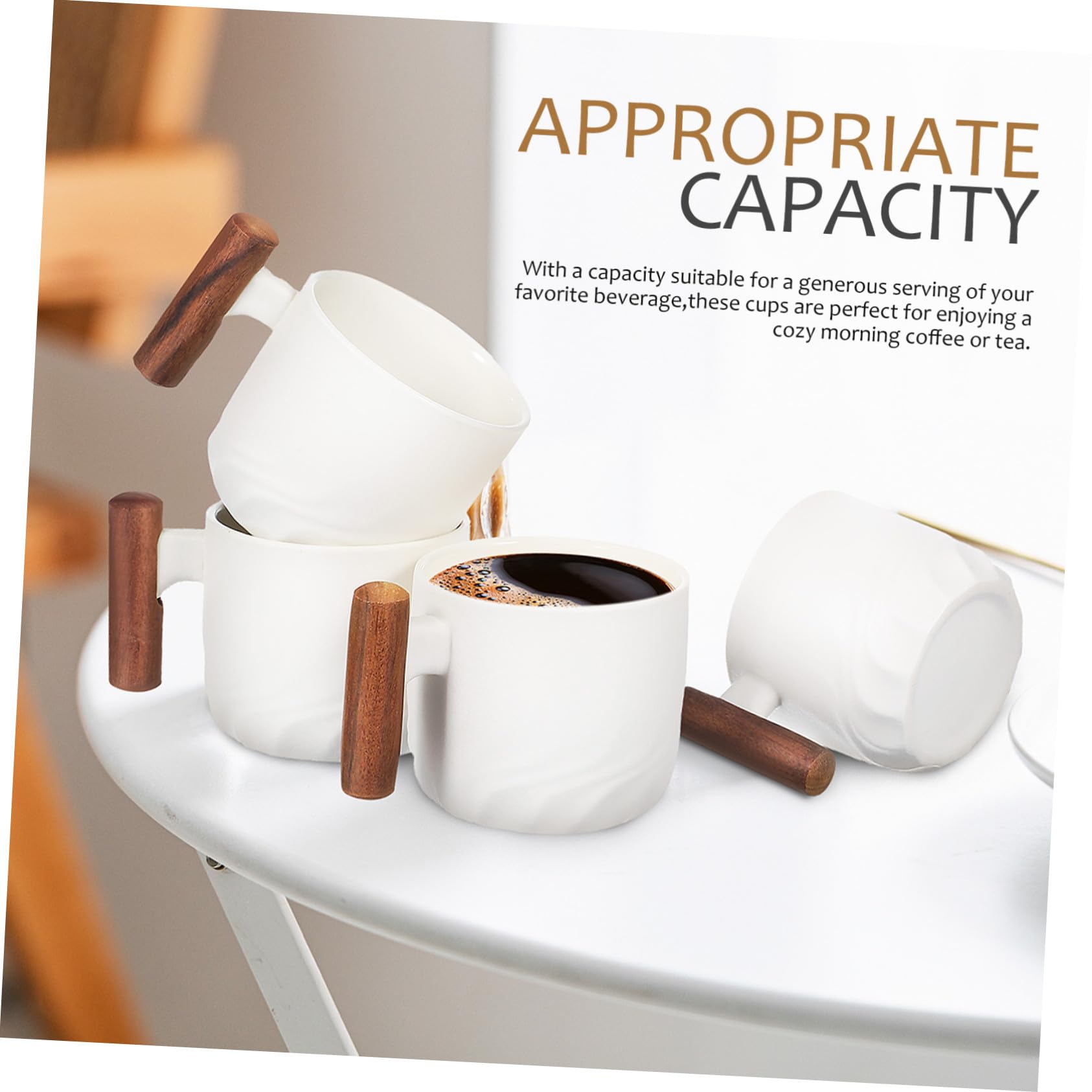 4pezzi Tazzine Caffè in Ceramica Tazze da Pranzo in Porcellana Tazze da Tè con Manico in Legno da Ufficio per Cucina