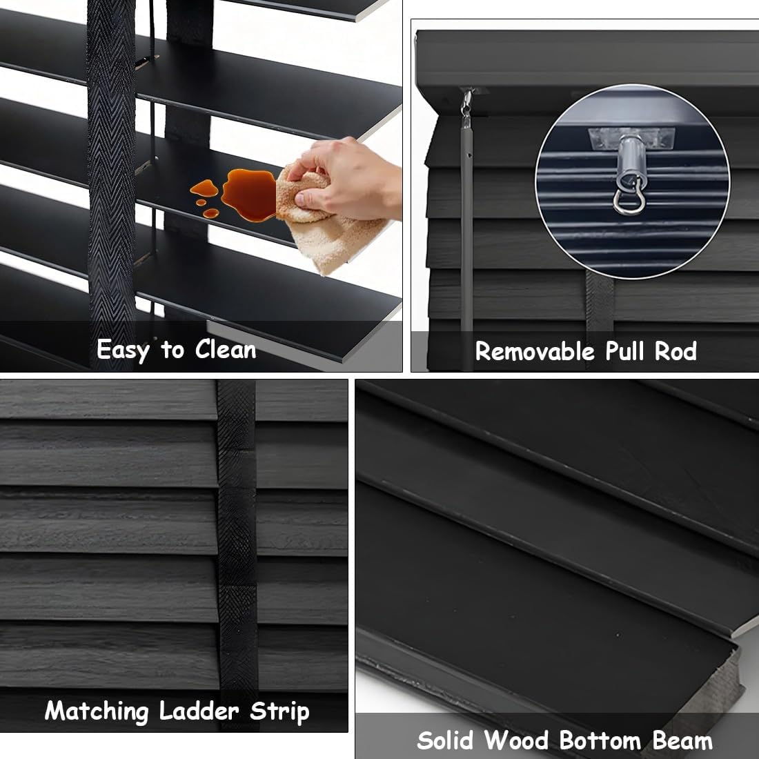 Cordless Wood Window Shades, Adjustable Horizontal Window Blinds, 2'' Slats Room Darkening Privacy Venetian Wooden Blinds for Living Room, Bedroom, Home Office, Kitchen(Wine Red)