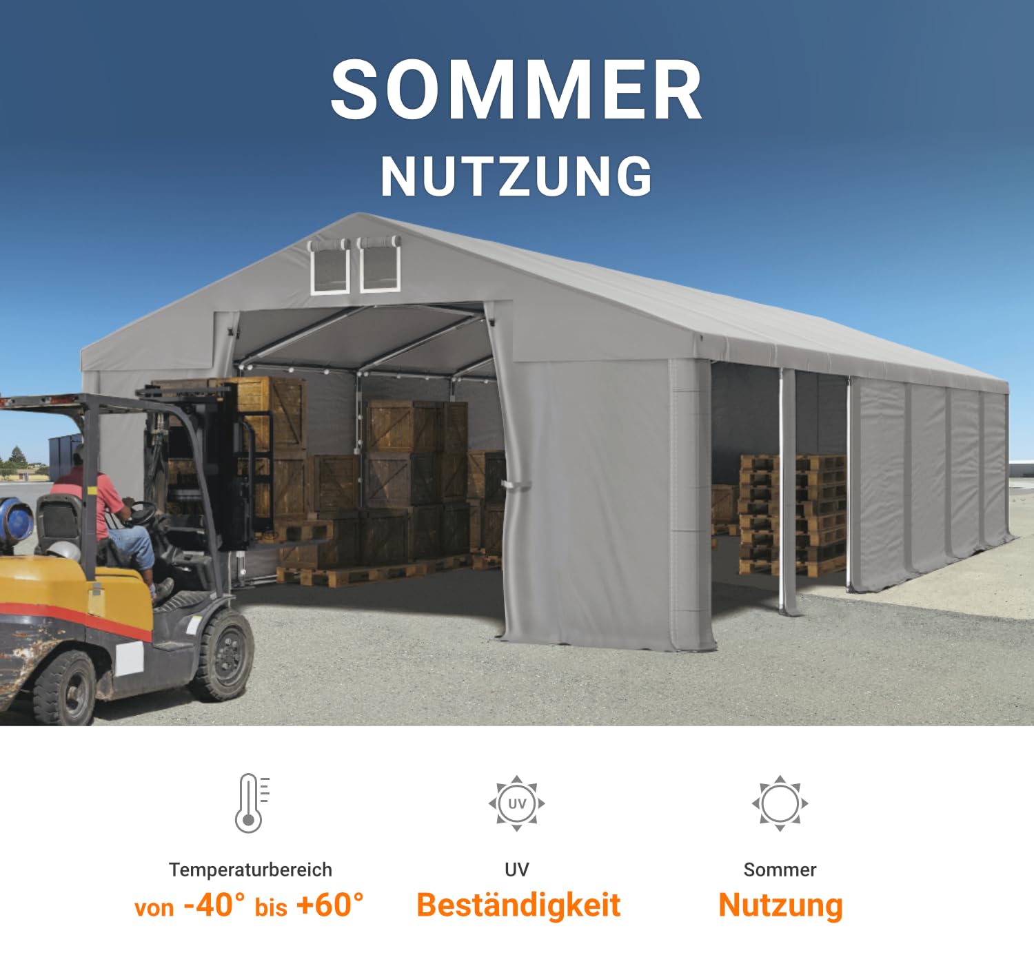 Lagerzelt 5x8m wasserdicht grau Zelt 560g/m² PVC Plane hochwertig Zelthalle Summer SD - Faltpavillon, Gartenpavillon, Pavillon, Lagerzelt, Gartenhaus, Zeltgarage, Garagenzelt - Partyzelt