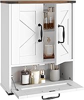 HOOBRO Farmhouse Wall Mounted Medicine Cabinet, Adjustable Shelf & Flip-Down Door, Over Toilet Storage for Small Bathroom Kitchen, White Walnut