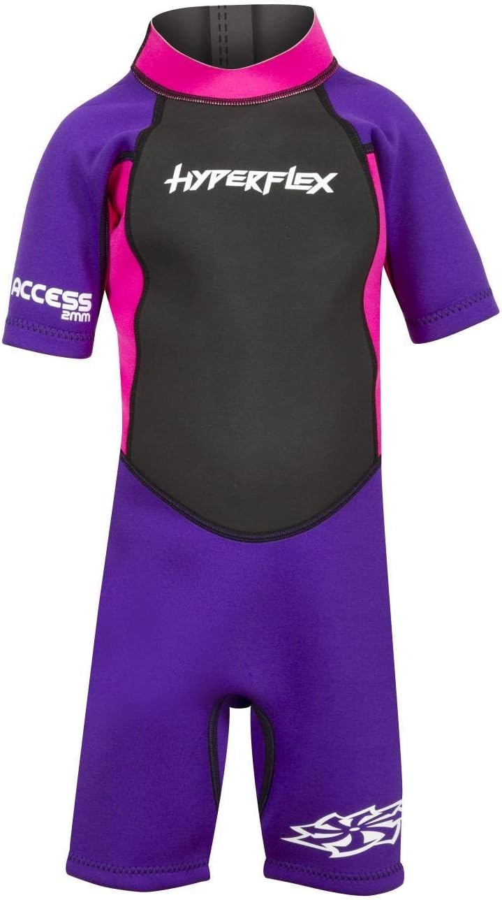Hyperflex Access Unisex Child's 2mm Back Zip Shorty Wetsuit - Warm, Kid's Springsuit - 4-Way Stretch Neoprene - Adjustable Collar and Flat Lock Construction - 50+ UV SHIELD : Hyperflex: Sports & Outdoors