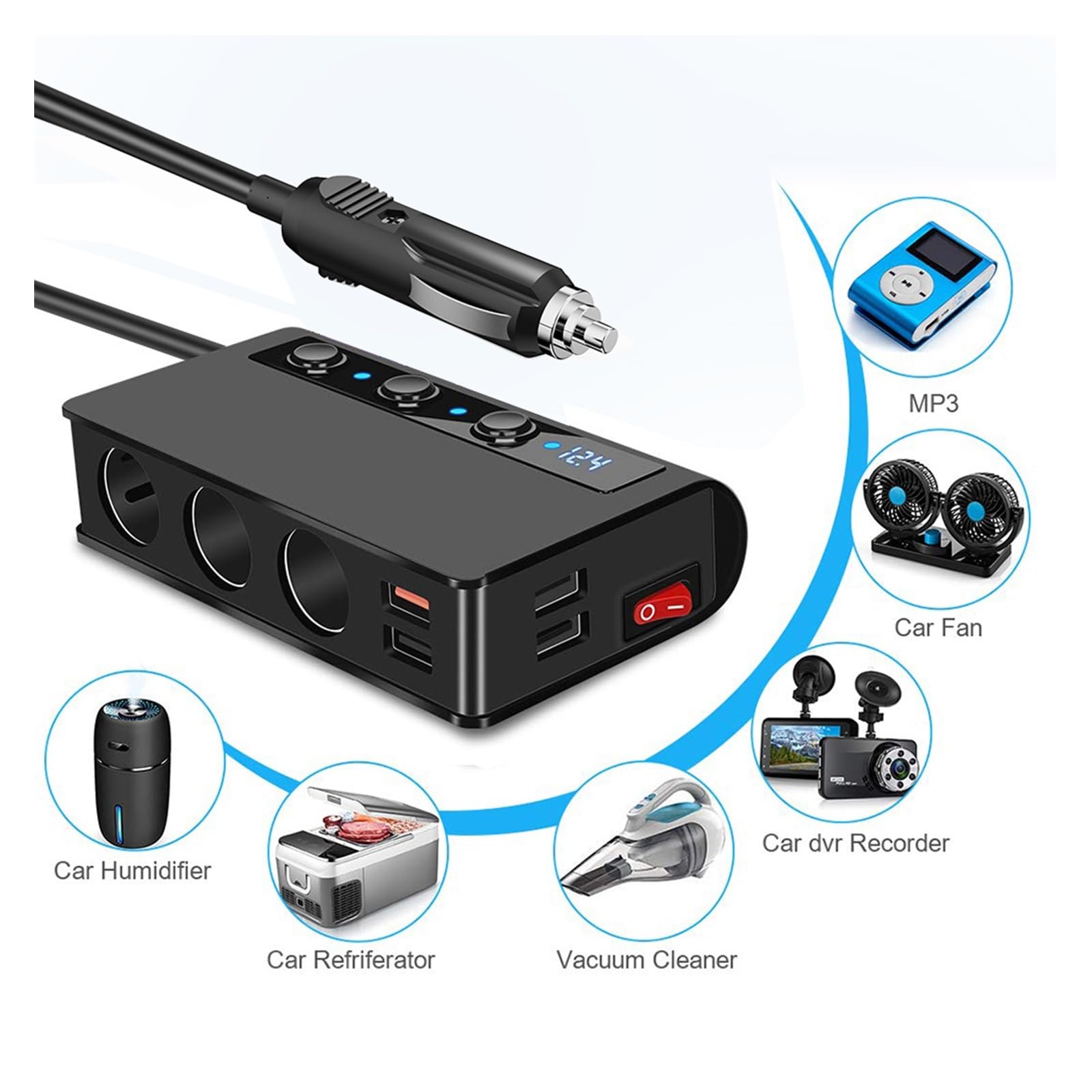 MORREZ Gniazdo zapalniczki samochodowej 4 porty USB szybkie ładowanie 3.0 12 V 24 V szybka ładowarka samochodowa rozdzielacz adapter samochodowa część wewnętrzna łodzi (kolor: 4 porty USB)