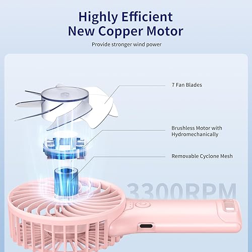 Miniatura 5 de Mini ventilador portátil con espejo, recargable por USB, refrigeración de bolsillo de 4 velocidades, hasta 15 horas, ventilador de mano compacto