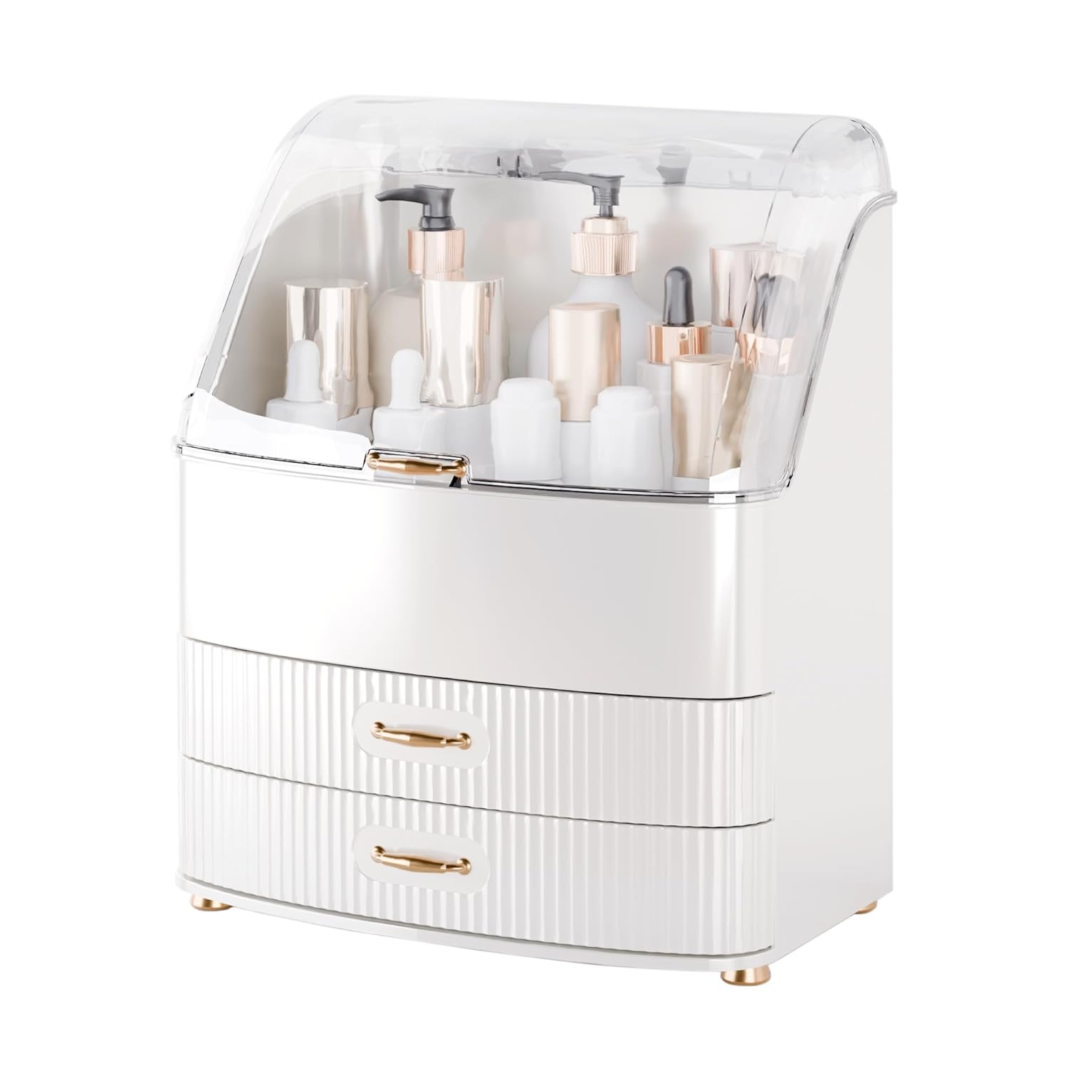 Plukers Makeup Organizer Countertop Vanity with Transparent Lid Drawers Waterproof Dustproof Cosmetic Skincare Bathroom Storage Gift for Women