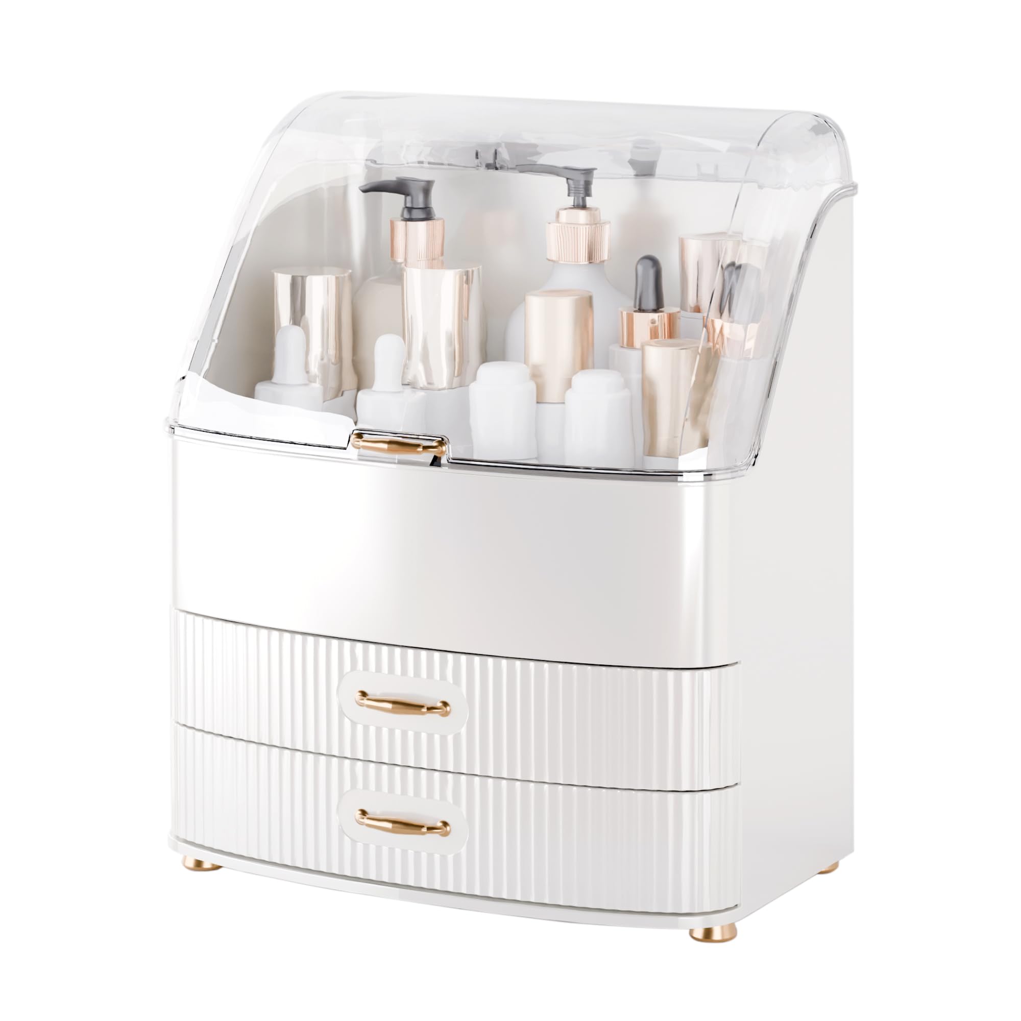 Plukers Makeup Organizer Countertop Vanity with Transparent Lid Drawers Waterproof Dustproof Cosmetic Skincare Bathroom Storage Gift for Women
