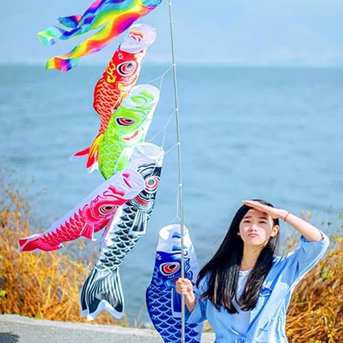 Miniatura 5 de Toddmomy Calcetín de viento de carpa japonesa, 2 unidades, estilo japonés, manga de viento de carpa, serpentina, decoración de calcetín de viento de