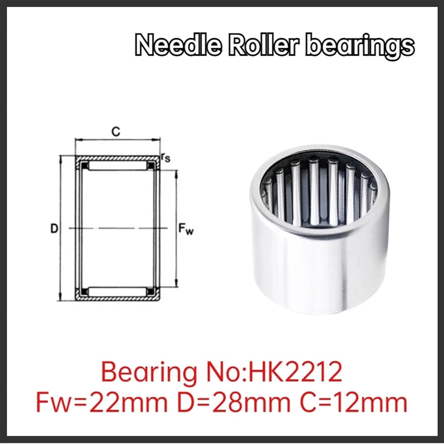 2/4PCS Inner Diameter 22mm Needle Roller Bearing HK2210 2212 2216 2218 2220 2230 222925 222930 223014(HK2212 22X28X12,4Pcs)