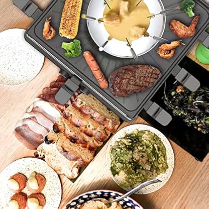 GIVENEU Electric Fondue Pot Set, 600 ml Fondue Pot with Grill Plate, 8 Colour-Coded Forks, 8 Non-Stick Pans, Dual Thermostat Fondue Grill Combination for Chocolate, Cheese, Grilling – Bild 7