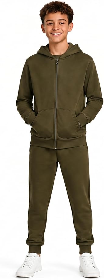 Quad Seven Boys Sweatsuit Set - 4 Piece Solid Fleece Boys Zip up Hoodie and Lightweight Jogger Sweatpants Sizes 5-18