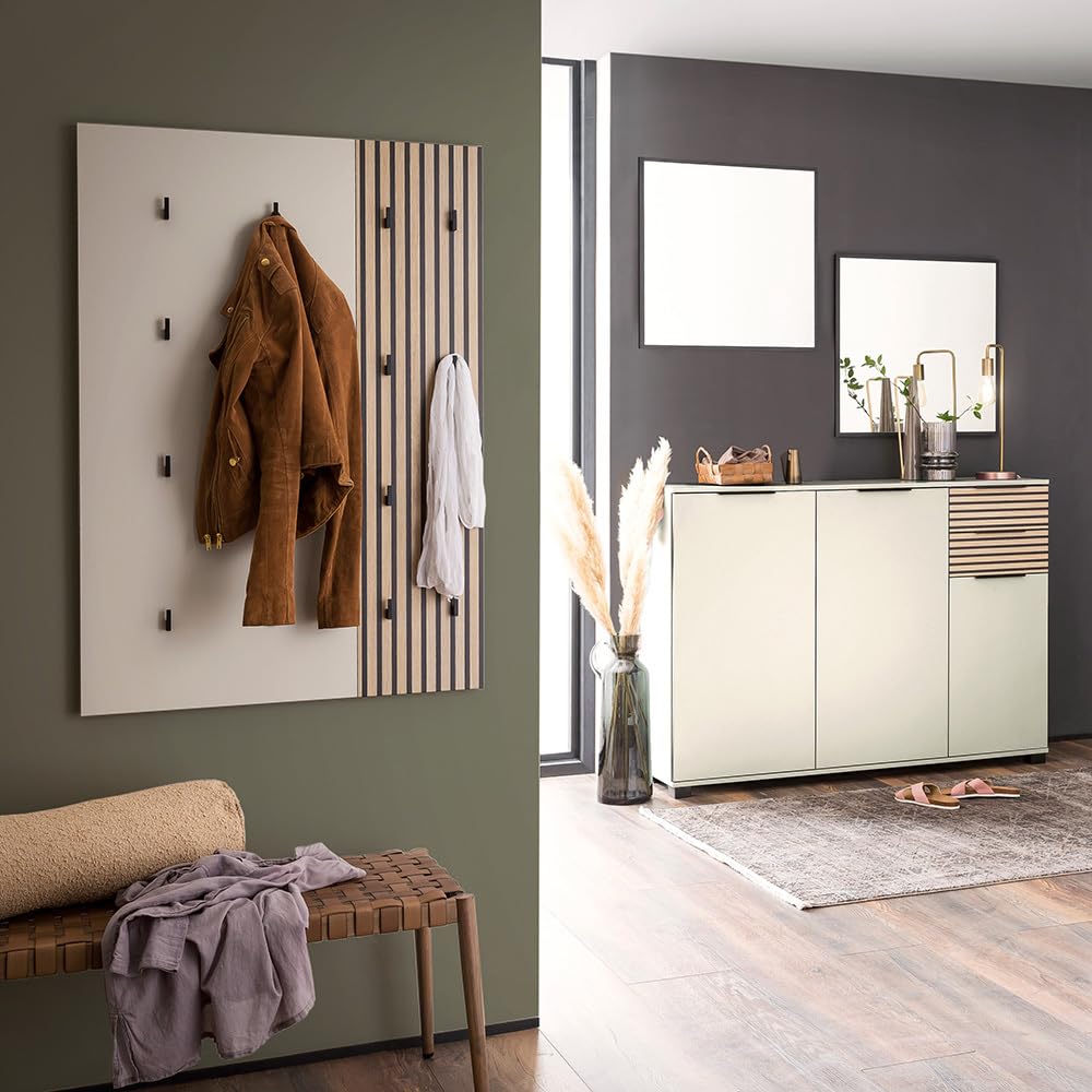 Lomadox Garderobenpaneel Flur Garderobe Hakenpaneel Wandpaneel Kleiderhaken Kleiderständer Akustikpaneel Optik modern in Eiche Natur Küche, Haushalt & Wohnen