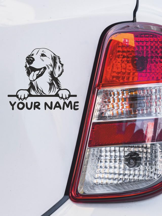 AMA SHOP Aufkleber für Hunderasse Golden Retriever, personalisierbar mit Namen, geeignet für Auto-, Motorradhelm, Aufkleber, 10 cm