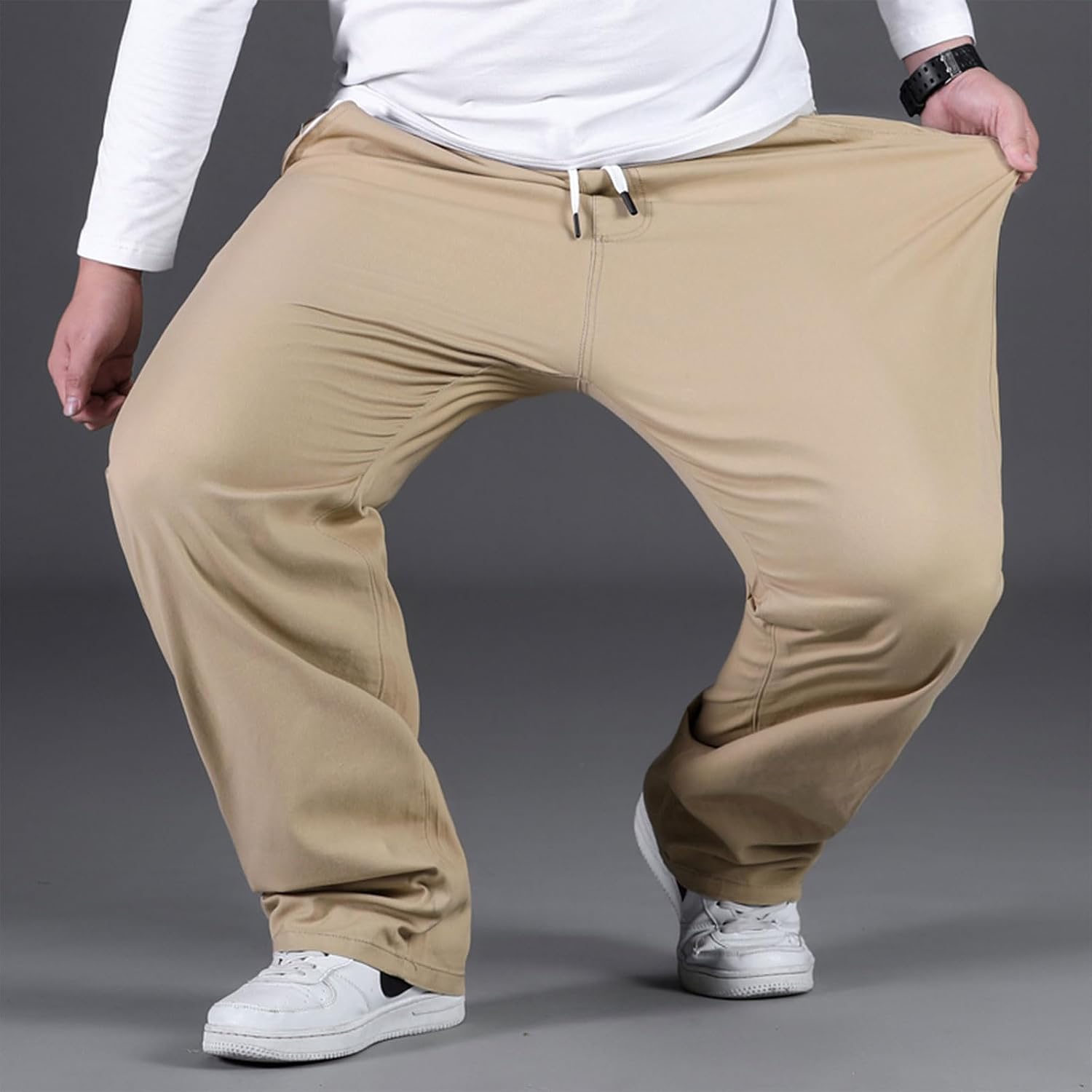 Plus Size Casual Pants for Men Stretchy Straight Leg Baggy Pants Big and Tall Drawstring Joggers Hiking Pants L-5XL