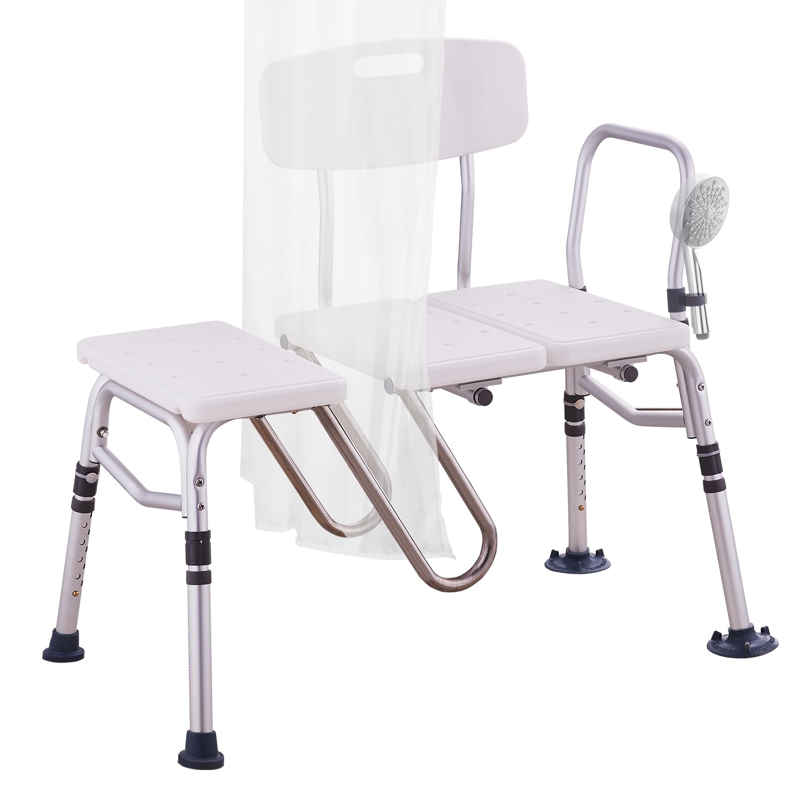 VEVOR Banco de Transferencia para Bañera Altura Ajustable con Protector de Cortina en Forma de U Respaldo Reversible Asiento de Ducha Antideslizante para Personas Mayores Discapacitadas y Lesionadas