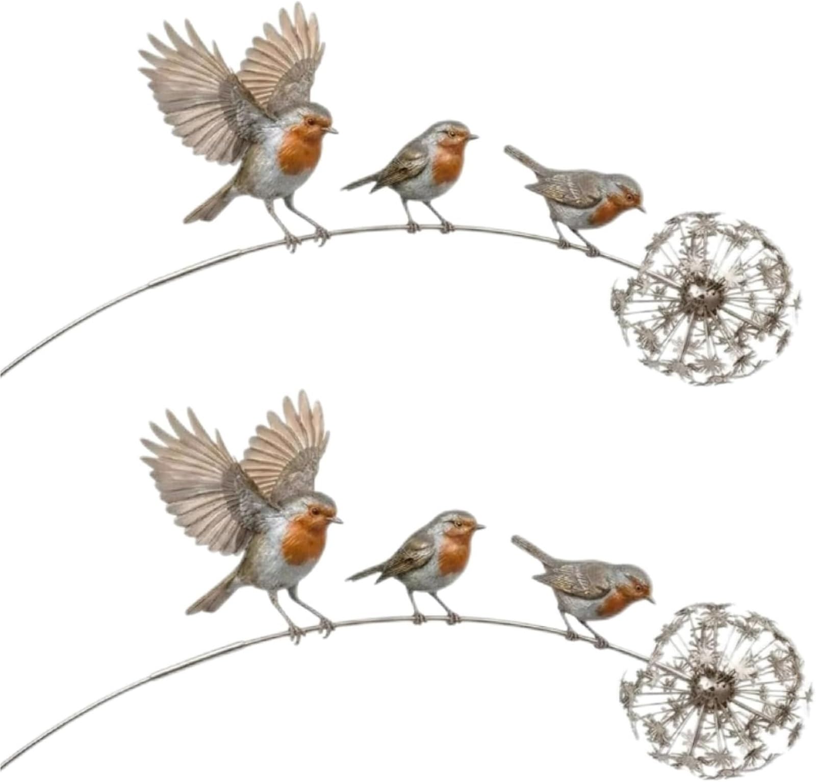 CAIFUGUIHE Metal Robin Garden Stake with 3 Birds and Dandelion