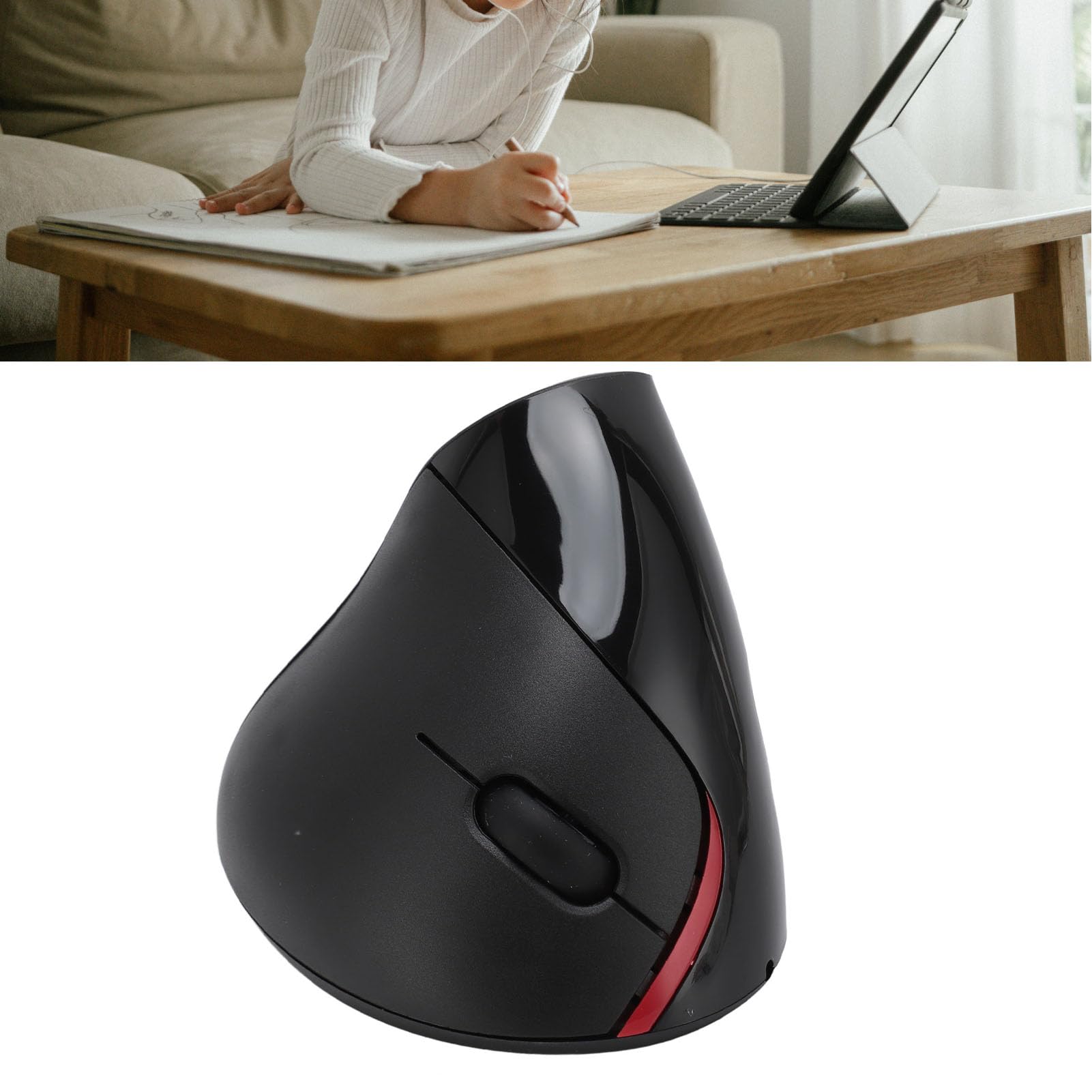 Annadue Souris sans Fil Ergonomique, Souris Verticale Rechargeable pour Main Droite avec Niveaux DPI Réglables pour Tablette PC Portable (Black)