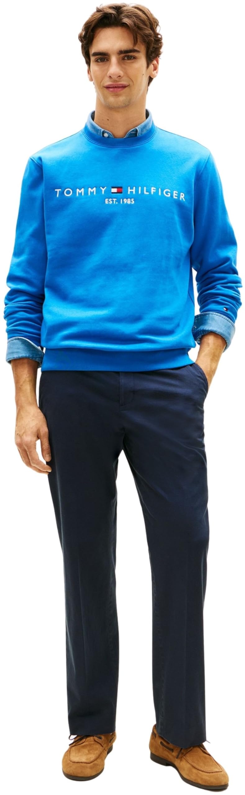 Tommy Hilfiger Sudadera Hombre Tommy Logo sin Capucha, Azul (Blue Orbit), XXL