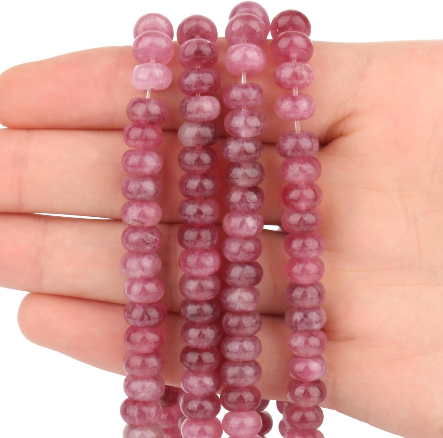 Songxi 5x8mm Natural Pink Colored Jade Stone Rondelle Beads, 75PCS Spacer Round Loose Abacus Beads for Jewelry Making, Gemstone for Bracelet Necklace Earrings, Arts and Crafts - Image 6