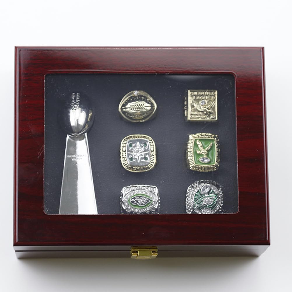 Set di repliche Anelli con Piccolo Trofeo Fantasy Scatola Legno for Uomini, Donne, Amici e Tifosi Calcio