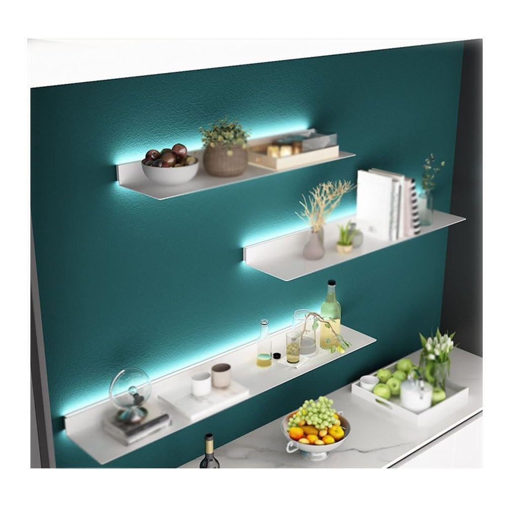 LXHELIVERY Mensole Galleggianti, Piccoli Ripiani A Parete con Luce A LED per La Cucina della Camera da Letto, Il Soggiorno, La Camera da Letto, Il Bagno, I Libri, L'armadio delle Piante(80x20x6cm