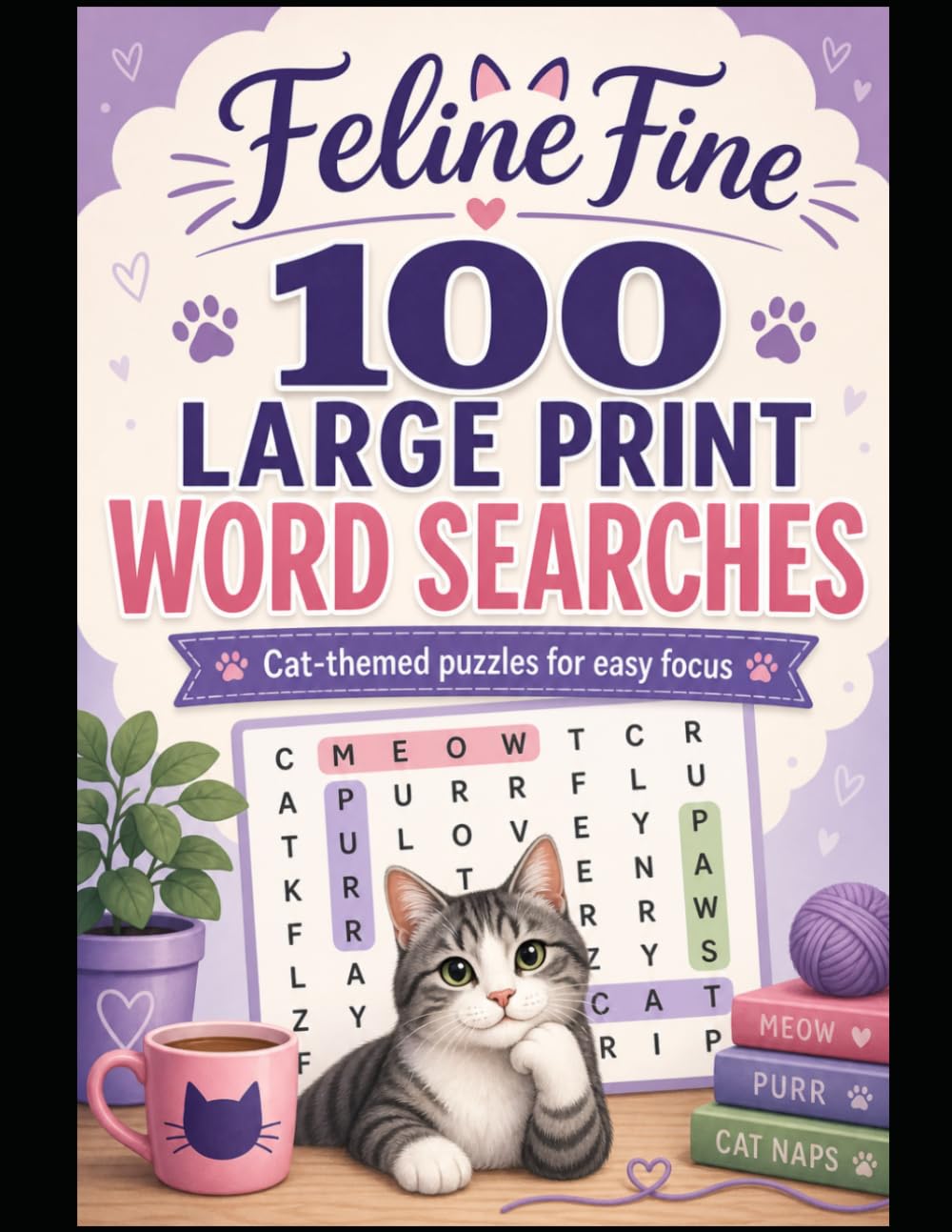 Feline Fine: 100 Large Print Cat-Themed Word Search Puzzles for Adults and Seniors