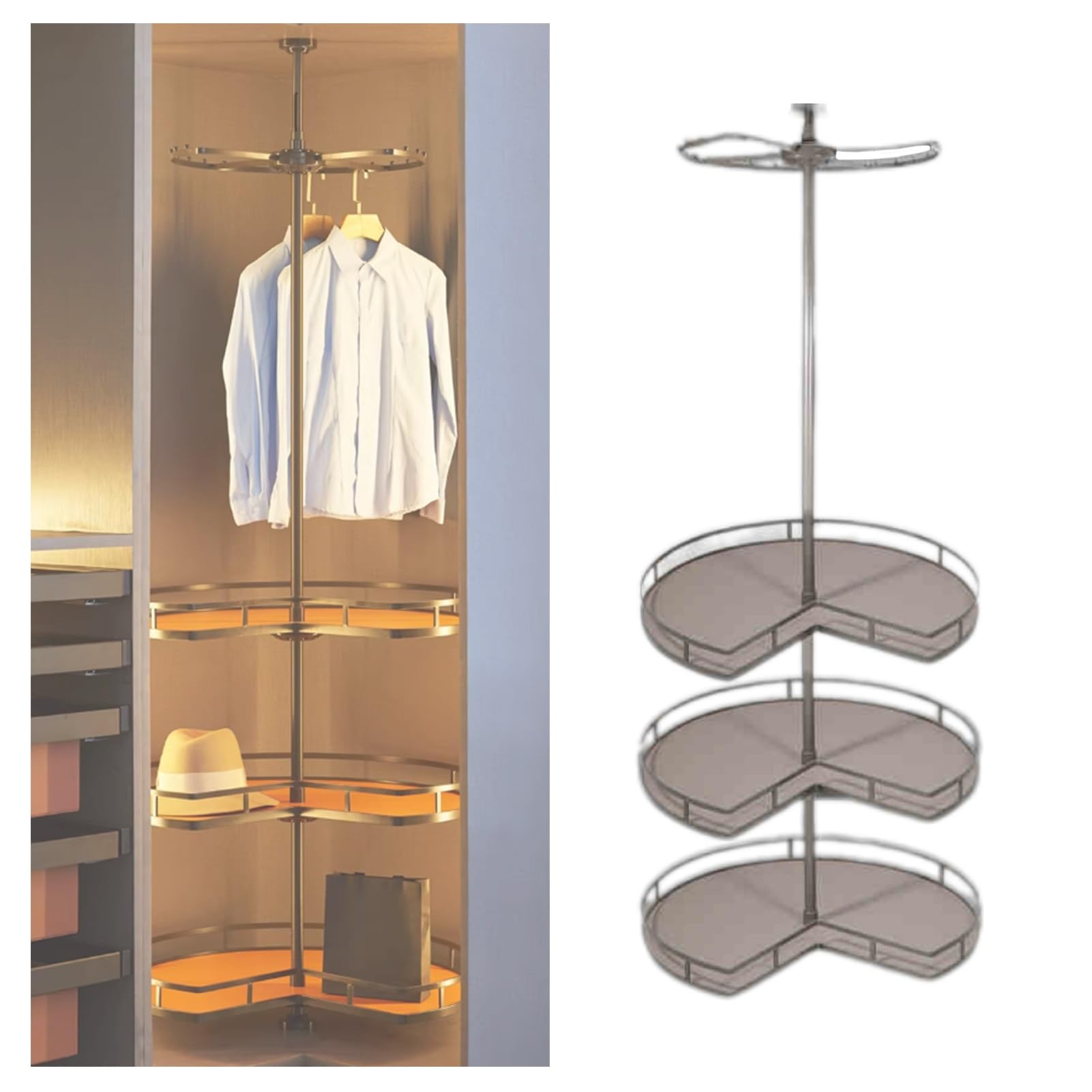 4-Tier Heavy Duty Round Closet Rod,360° Rotating,Cloakroom Corner Storage Organizer,60kg Load Capacity for Bedroom Living Rooms(Color2,1850-2100mm)