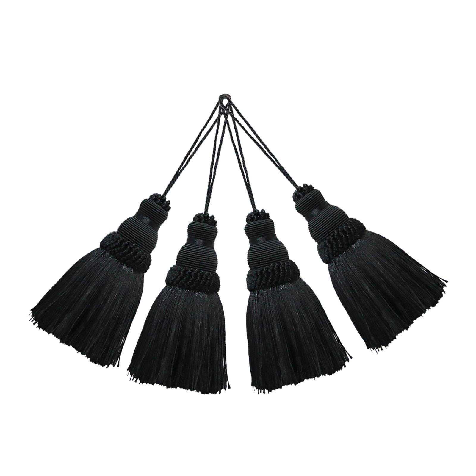 BEL AVENIR 4 Pack Elegant Polyester Tassel Colorful Craft Tassels for Key Chain Straps DIY Accessories (Black)