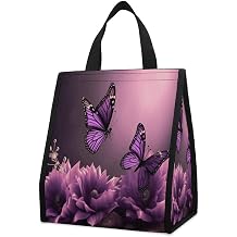 Flowers And Purple Butterfly Lunch Bag Insulated Backpack Collapsible And Reusable Cooler Bags for Men Women
