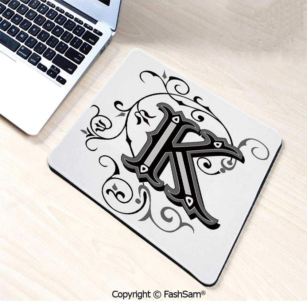 Personalized 3D Mouse Pad Uppercase K with a Design from Medieval Times Letter Sign Alphabet Pattern Decorative for Laptop Desktop(W7.8xL9.45)