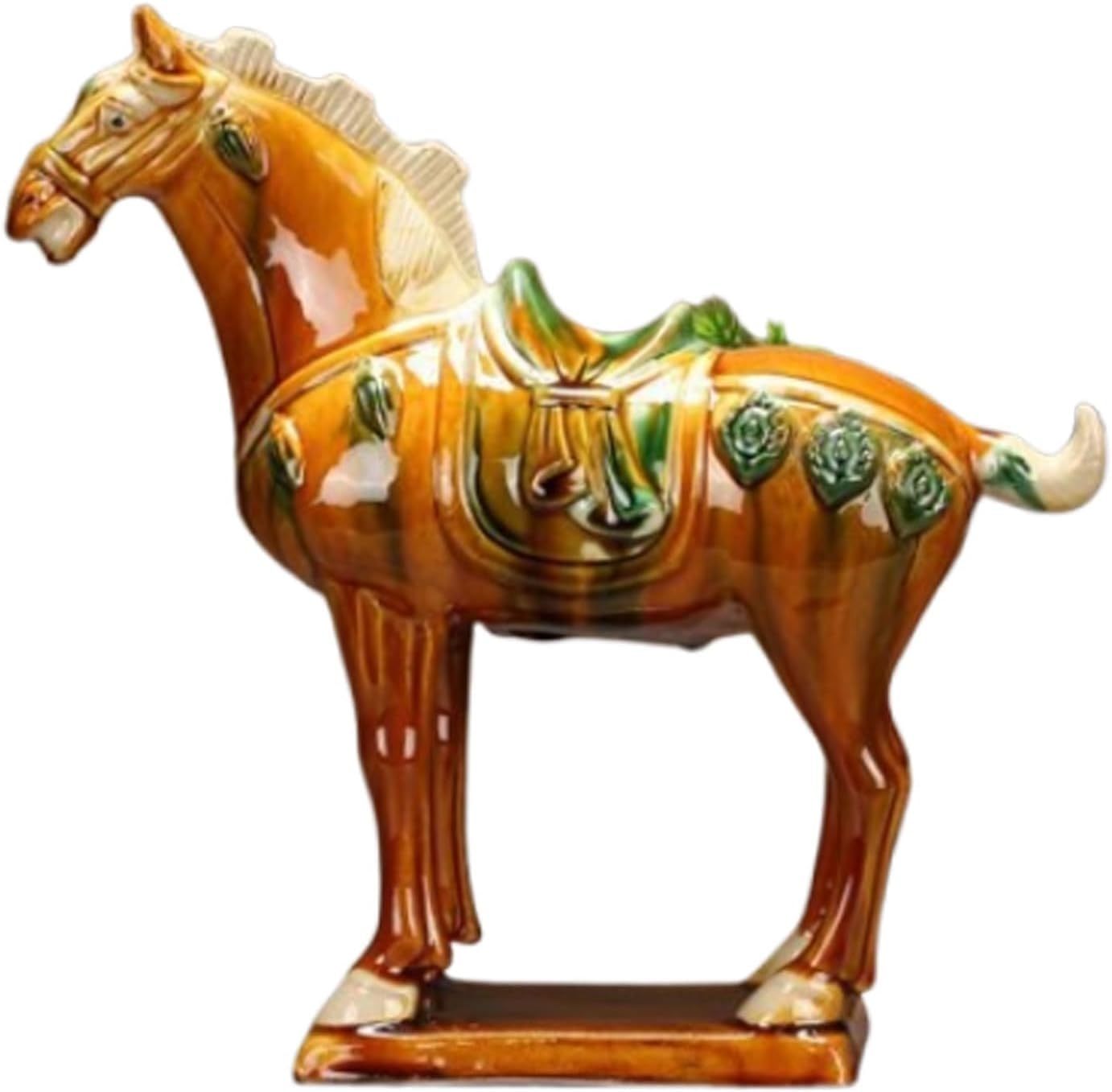 Figurka Konia Ceramicznego Trójbarwnego Dynastii Tang Figurka Błogosławieństwa Sukcesu Feng Shui Dekoracja Domu Ozdoba Biurka Biurowego Ekspozycja Półki Dzieło Sztuki Rzeźba Kompaktowa(C)