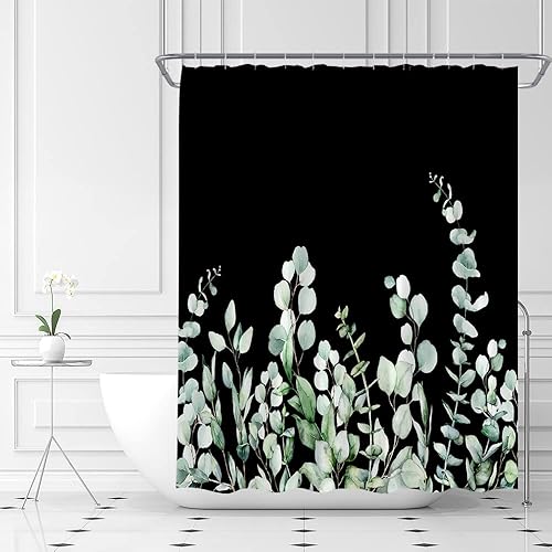 Miniatura 2 de AYDSMYD Cortina de ducha de hojas verdes con acuarela eucalipto hoja de salvia planta de primavera tela estética botánica decoración de baño con