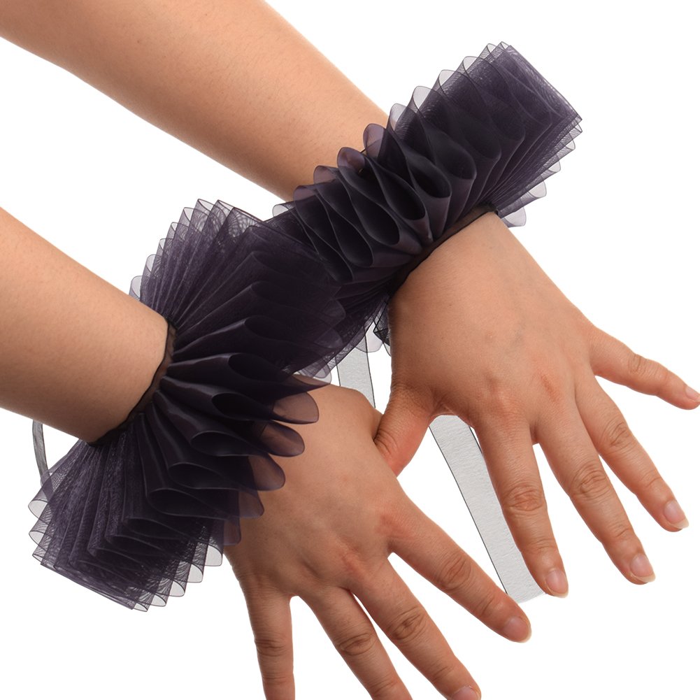 GRACEART Elizabethan Wrist Ruffs Ruffled Cuff Arm Bands For Fancy Dress (L) — image 1