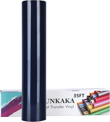 FUNKAKA Rollo de vinilo de transferencia de calor HTV azul marino, vinilo brillante para planchar de 12 pulgadas x 35 pies para camisetas, adhesivo