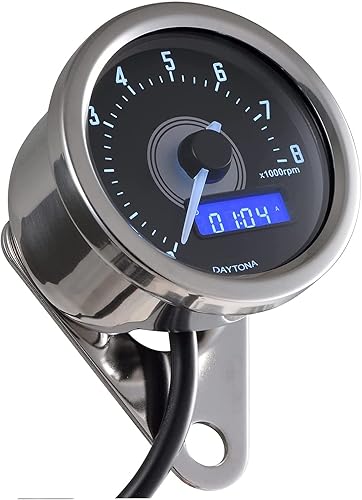 Daytona Velona - Tacómetro de motocicleta de 8,000 rpm, compatible con Honda Rebel, Cafe Racer y otros lentes esféricos personalizados de 2.362 in