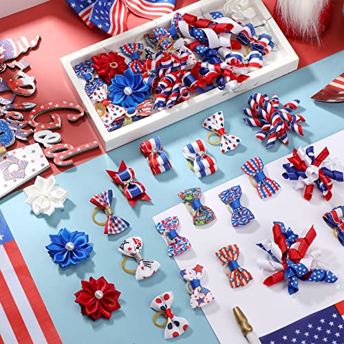 40 Pieces 4Th Of July Patriotic Independence Day Dog Hair Bows Puppy Dog Hair Accessories Pet Hair Flag Clover Bows With Elastic Rubber Band For Independence Day St. Patrick's Day (Mixed Style) #TOP6