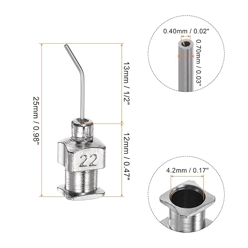 Miniatura 2 de HARFINGTON 12 agujas dispensadoras, calibre 22, punta roma, de acero inoxidable, 45 grados, con conector Luer Lock para cartuchos de tinta,