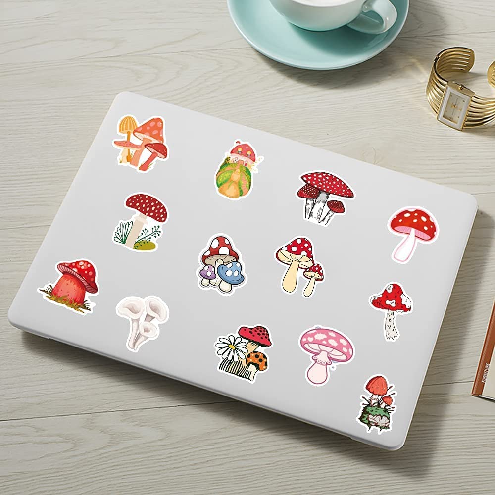Fungo Carino Adesivi, 100 Pezzi Impermeabile in Vinile Kawaii Adesivi per Laptop, Skateboard, Bottiglia D'acqua