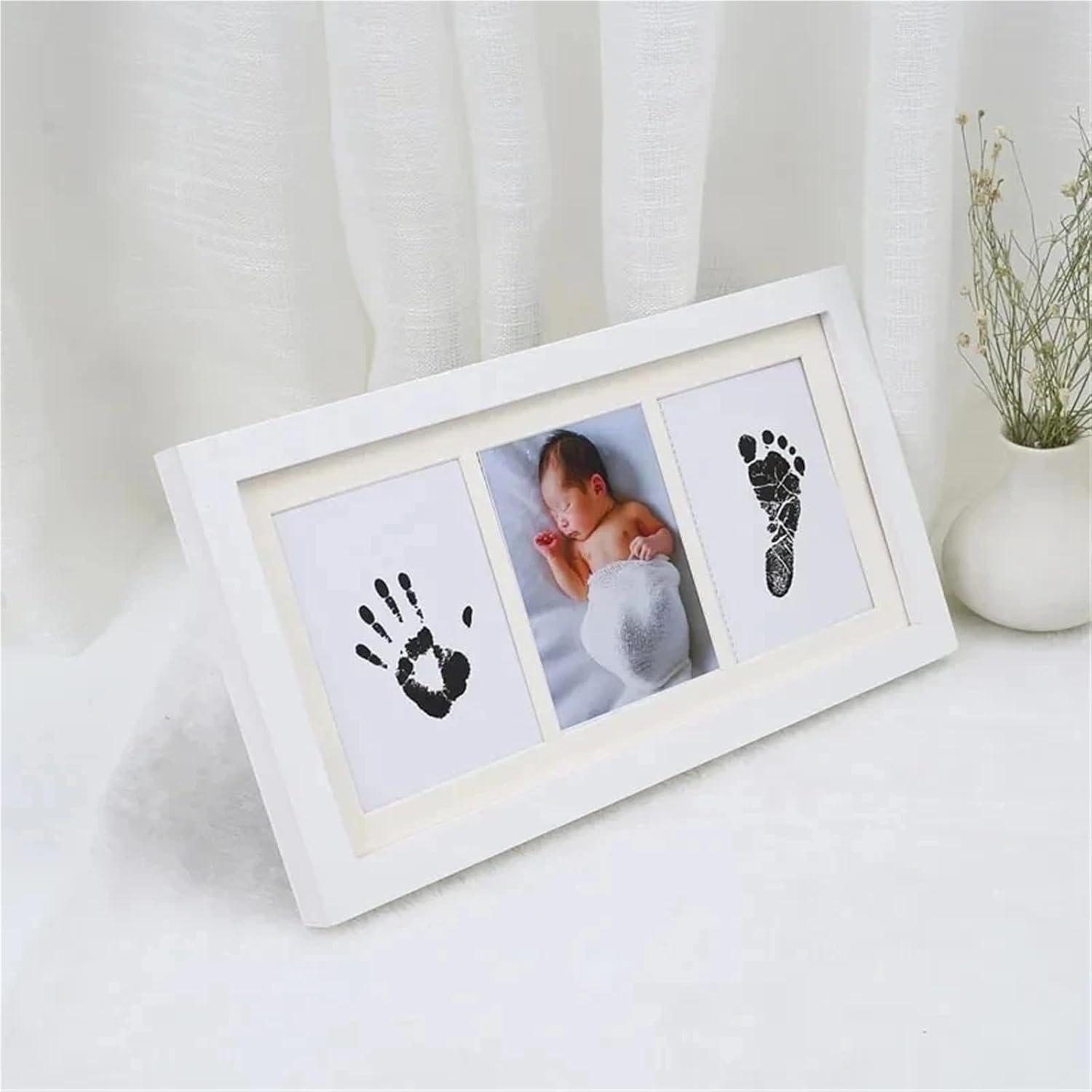Family Handprint Kit Newborn Memorial Ink Hand & Footprint Frame – DIY Keepsake for Growing Souvenirs(Black)