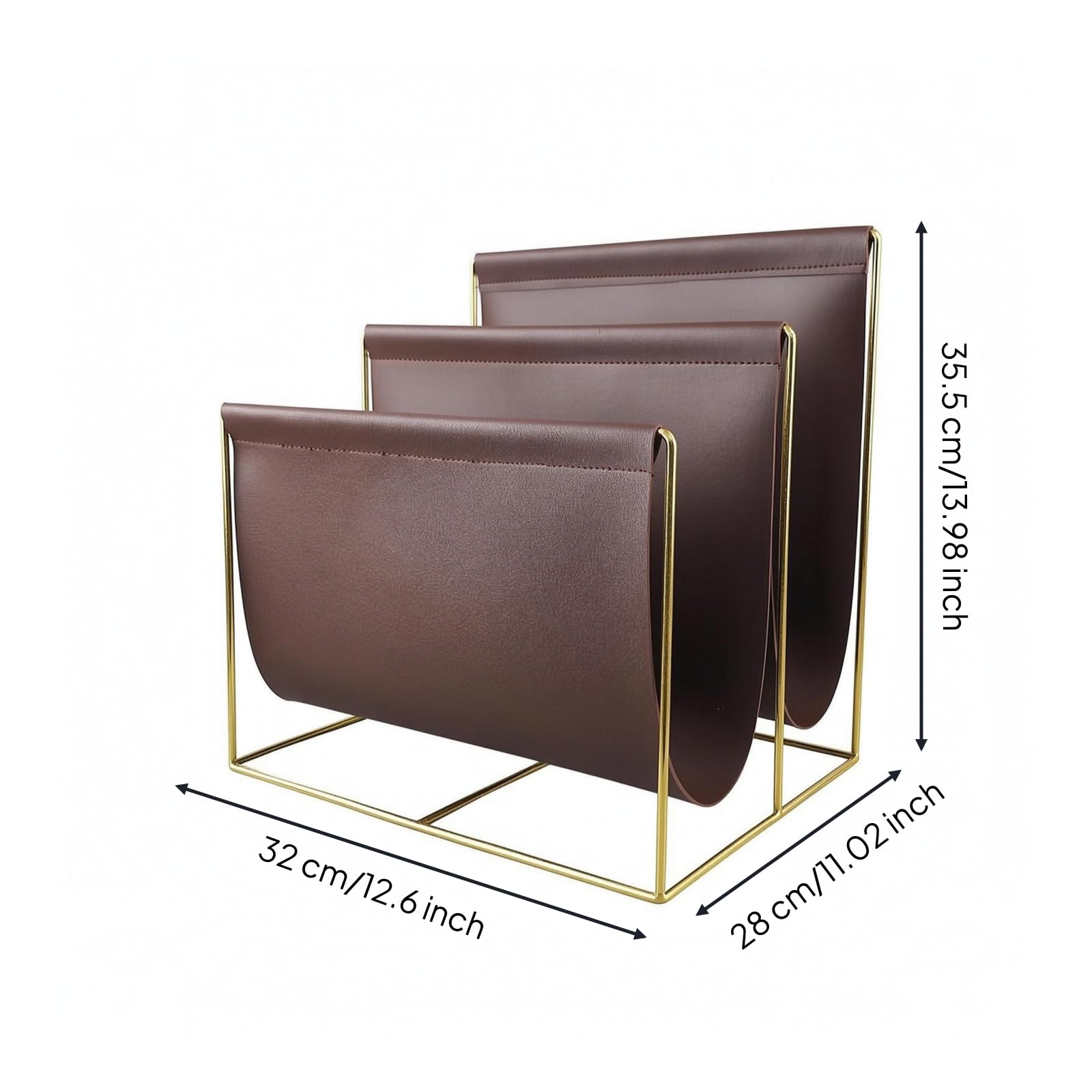 Porte-Revues Debout Cadre Ouvert Porte-Revues Métal Déco Organisateur Magazines, Marron Foncé