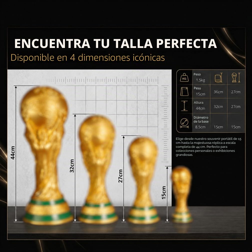 Réplica Trofeo Copa del Mundo de Fútbol, Copa de Campeón de Resina para Aficionados, Recuerdo de Fútbol, Regalo Decorativo para Oficina, Bar, Fiesta,27cm