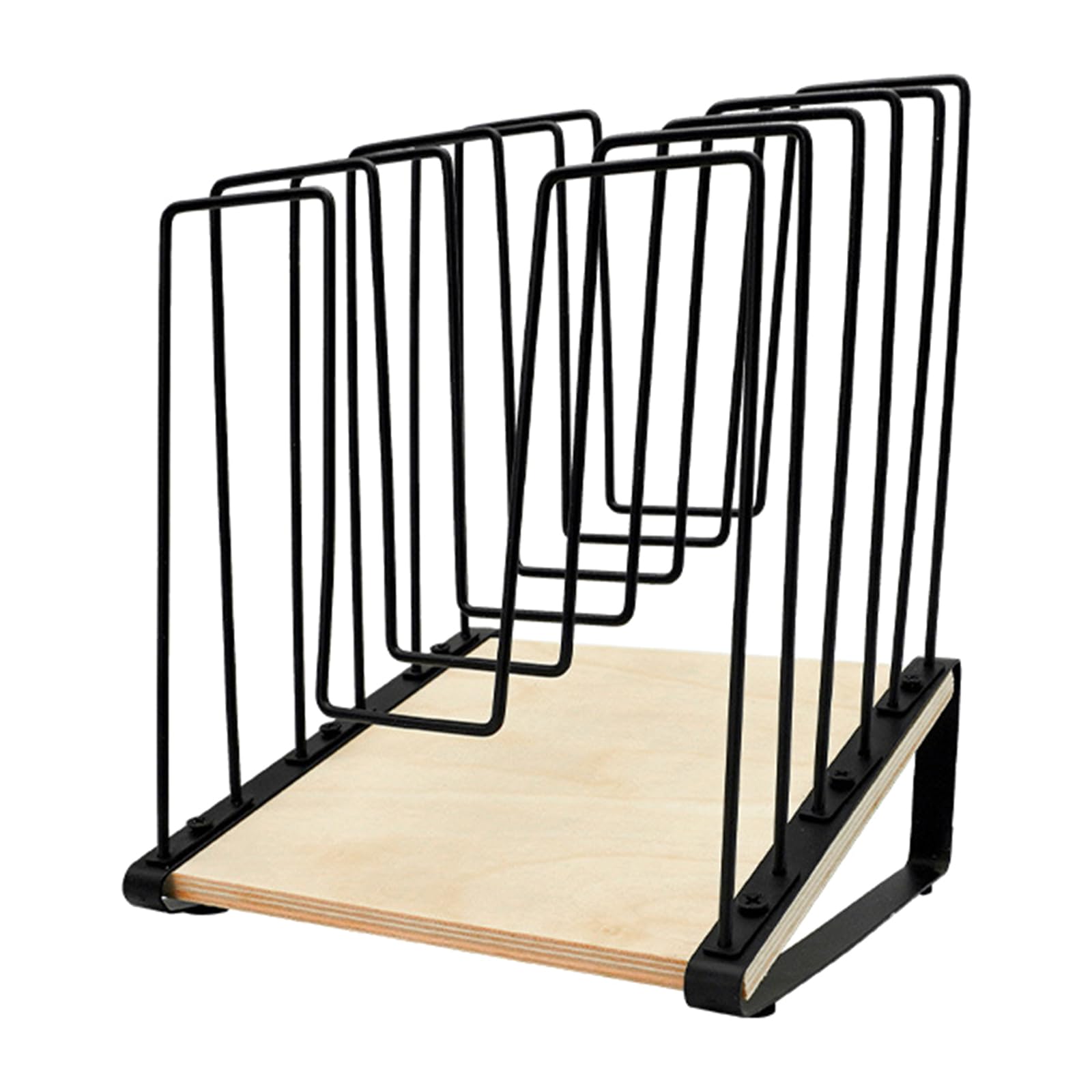 Hredwep 5 Compartments Tilted Desktop File Organiser Metal Wood Bookend for Home Offices Offices File Sorter