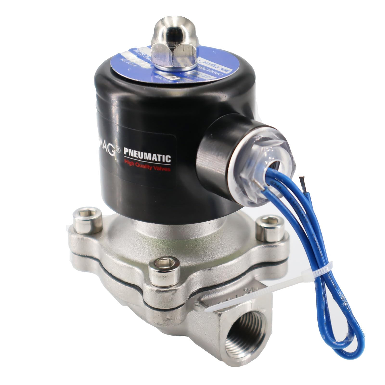 Válvula solenoide eléctrica de acero inoxidable de 3/8 pulgadas CC 12 V NPT normalmente cerrada, junta VITON para agua, aire, gas, combustible, aceite con alto rango de presión