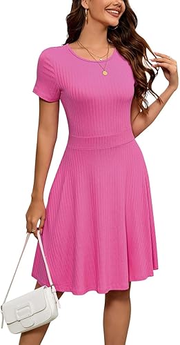 Newshows Sundresses for Women 2025 Pink Short Sleeve Beach Vacation Dresses A-Li