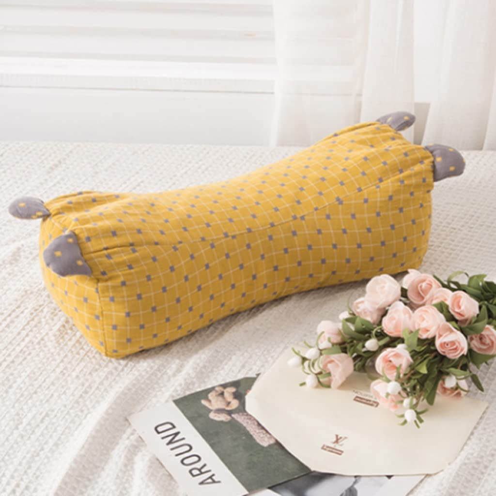 MFJGHU Tiger Shape Buckwheat Hust Filling Neck Pillow Plaid Cotton Pillowcase For Cervical Support Sleeping Washable(A)