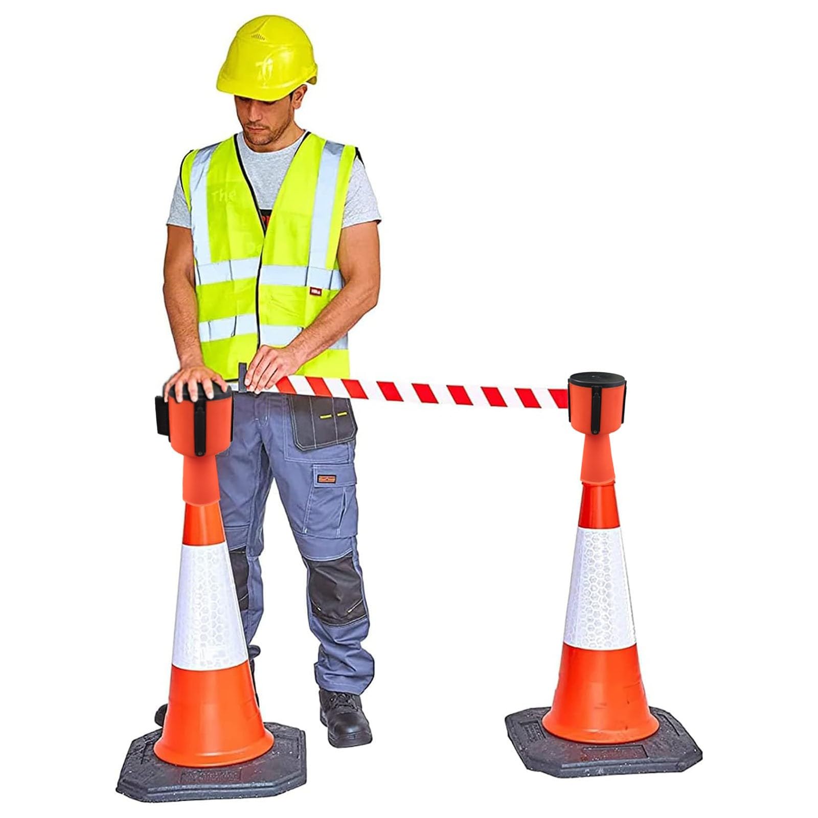 Cone-Mounted Retractable Belt Barrier, 6.6/9.8/16.4FT Retractable Traffic Cone Topper Tape, for Blocking Traffic and Pedestrian Areas(A,2M(6.6FT))