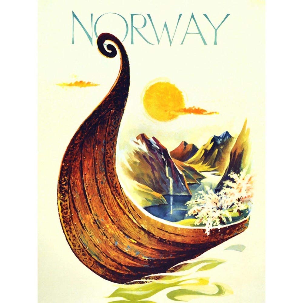 Wee Blue Coo Travel Norway Scandinavia Viking Boat River Art Print Poster Wall Decor 12X16 Inch